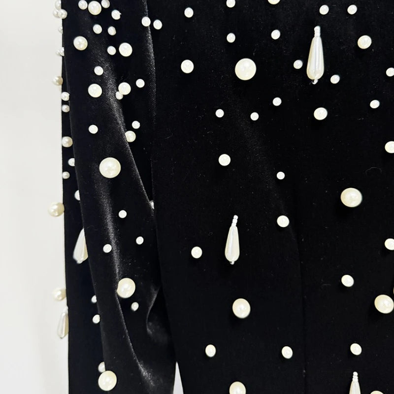 TWOTWINSTYLE Slimming Luxurious Dresses for Women Round Neck Long Sleeves Patchwork Bead Temperament Dress Female Clothing New