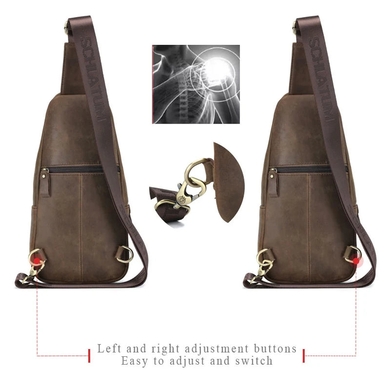 Chest Bag Leather Casual Triangle Crossbody Design Travel Shoulder Backpack Men Leather Multifunctional Bag