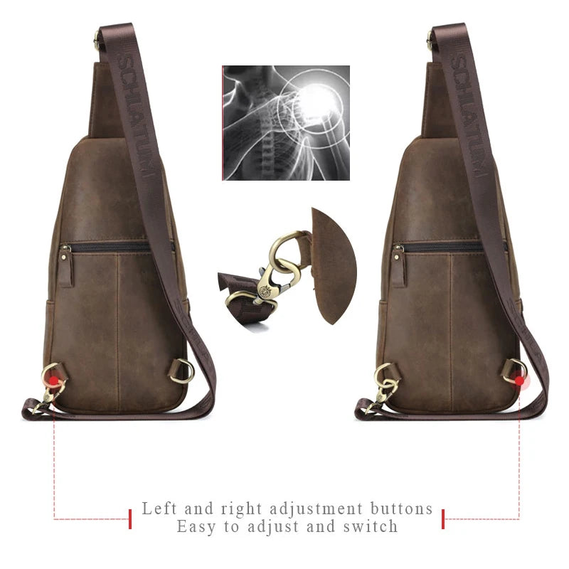 Chest Bag Leather Casual Triangle Crossbody Design Travel Shoulder Backpack Men Leather Multifunctional Bag