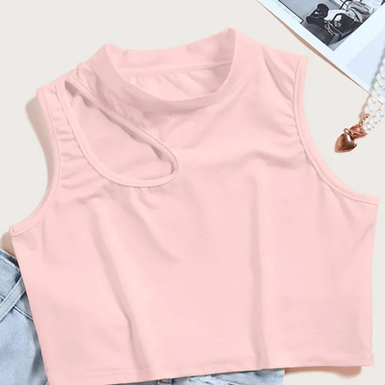 Cut Out Sexy Crop Tops Women Off Shoulder Solid Elasticity Skinny Sport Short Tops Women Tank Summer Tube Tops Pink