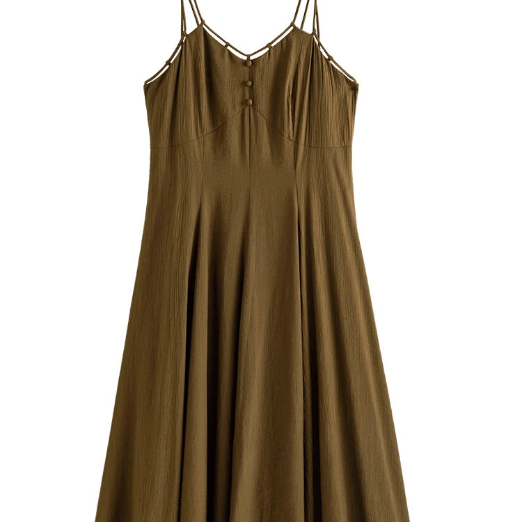 French Retro Design Collar Chic Suspender Skirt for Women New Spring Slim Thin Waist Vintage Elegant Female Dress