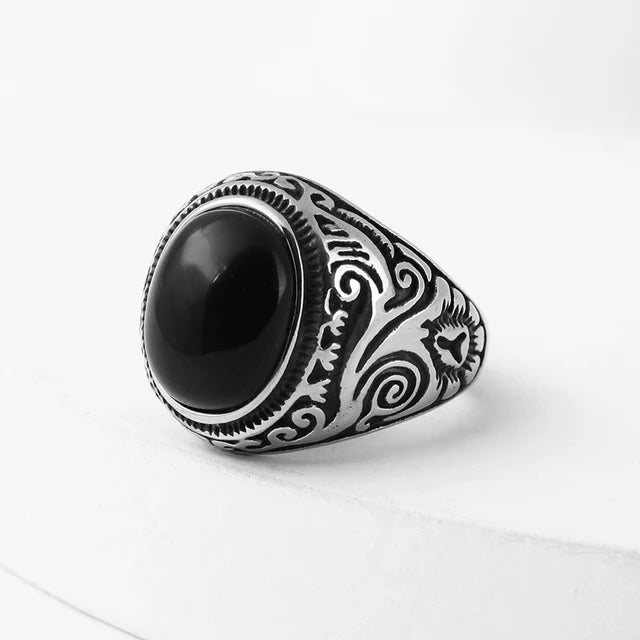 Stainless Steel Jewelry Ring Men Black Stone Rings Trend Charm Fashion Male Women Finger Band Engagement Wedding Gift Black Us Size