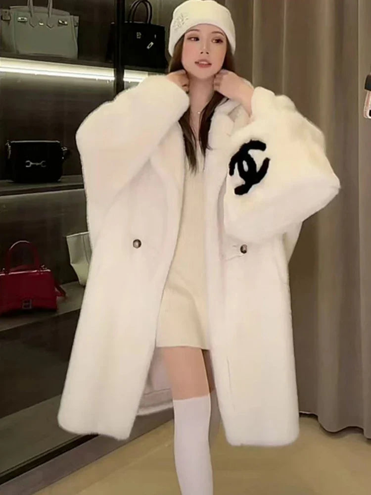 Winter High Quality Long Oversized White Thick Warm Teddy Bear Coat Women with Hood Loose Casual Korean Fashion 2023