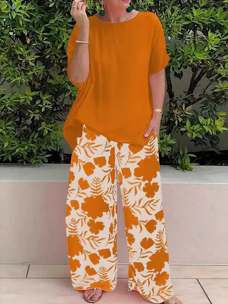 Two Piece Pants Set for Woman Summer Clothing Female Streetwear Casual Loose Tshirt and Print Trouser Plus Size Suit Set