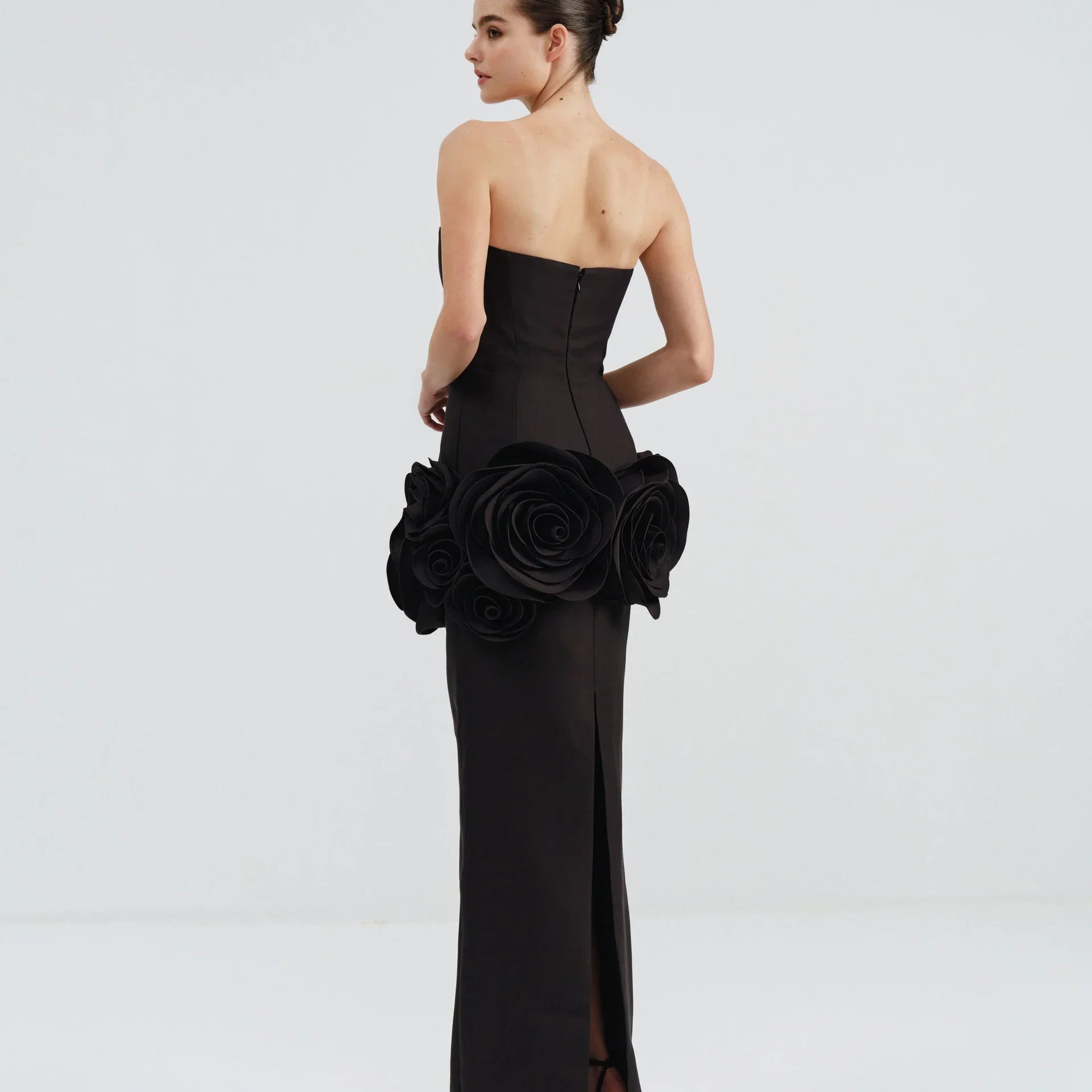 Vestido longo bandagem colado, preto e vermelho, sem alças, com estampa floral grande, para festa noturna e coquetel, novo, 2025