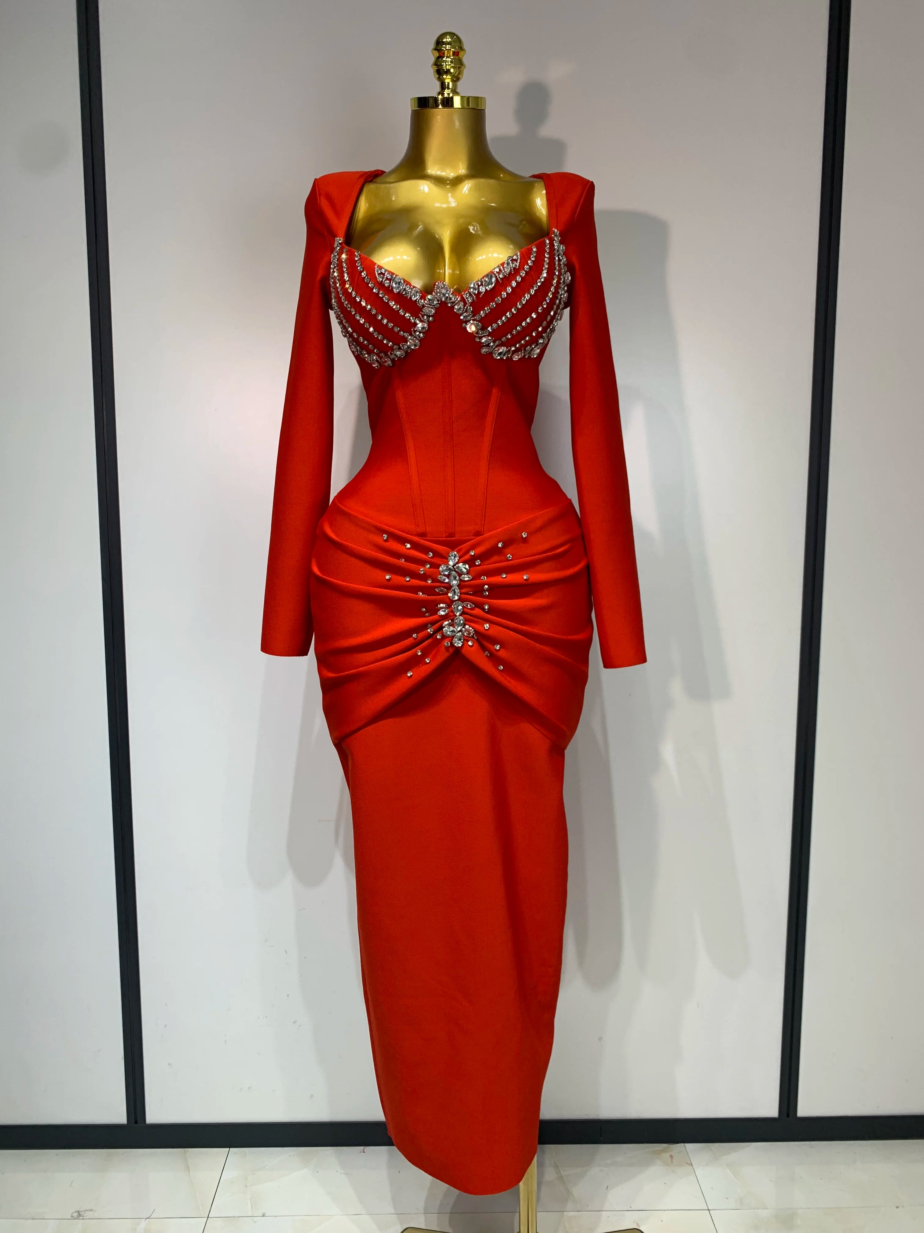 Women Sexy Luxury Sparkly Diamond Bandage Long Sleeve Bodycon Dress 2025 Celebrity Elegant Evening Club Pary Birthday Dresses