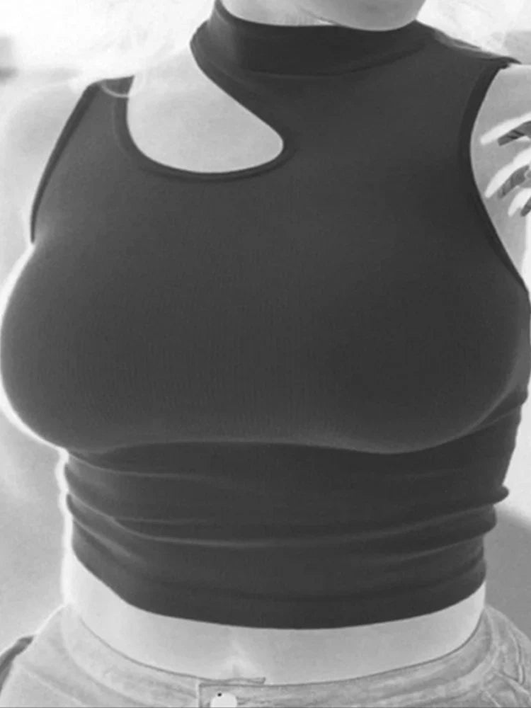 Cut Out Sexy Crop Tops Women Off Shoulder Solid Elasticity Skinny Sport Short Tops Women Tank Summer Tube Tops black