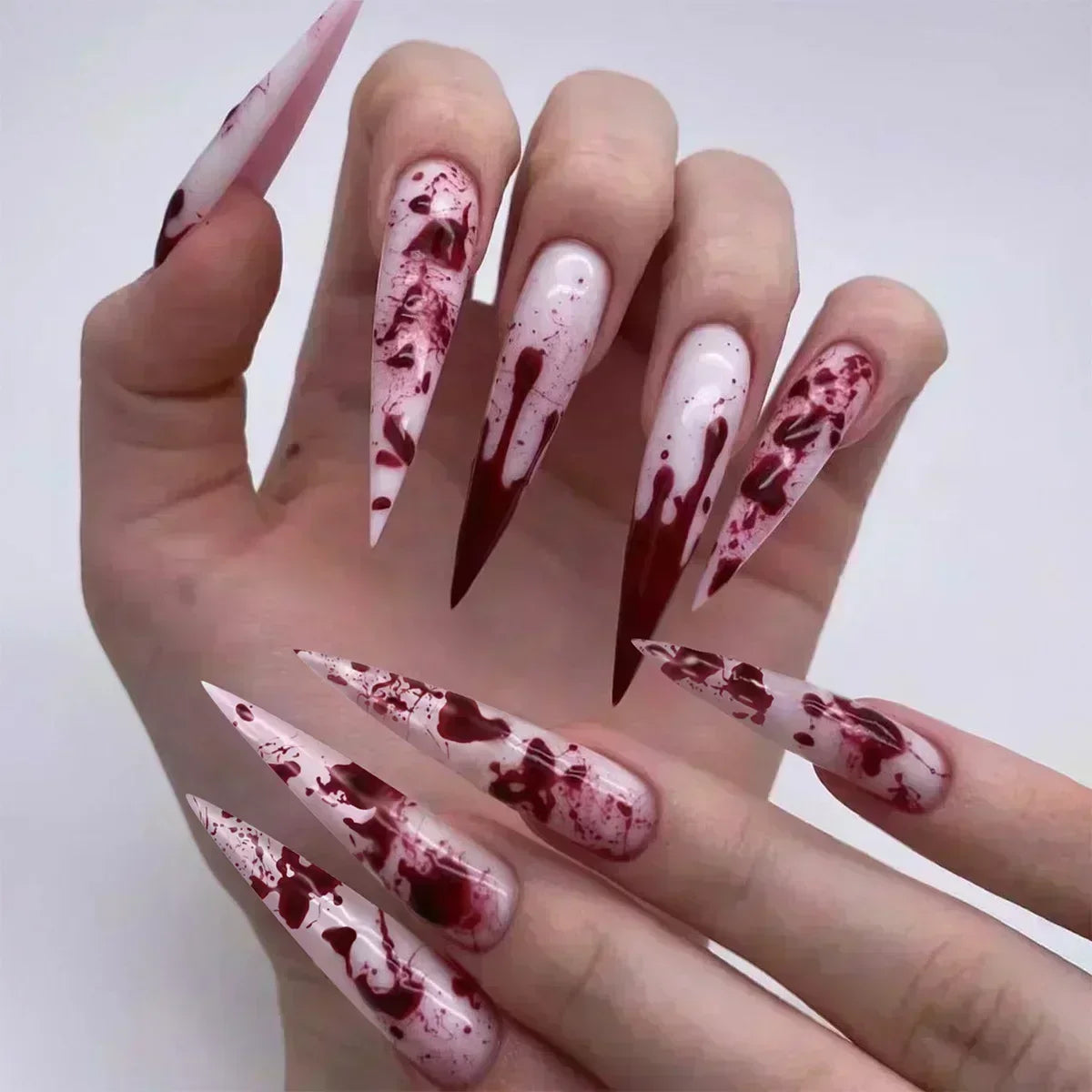 24 peças unhas postiças com cola amêndoa preto vermelho gradiente design destacável strass acrílico unha postiça longa stiletto unhas de pressão