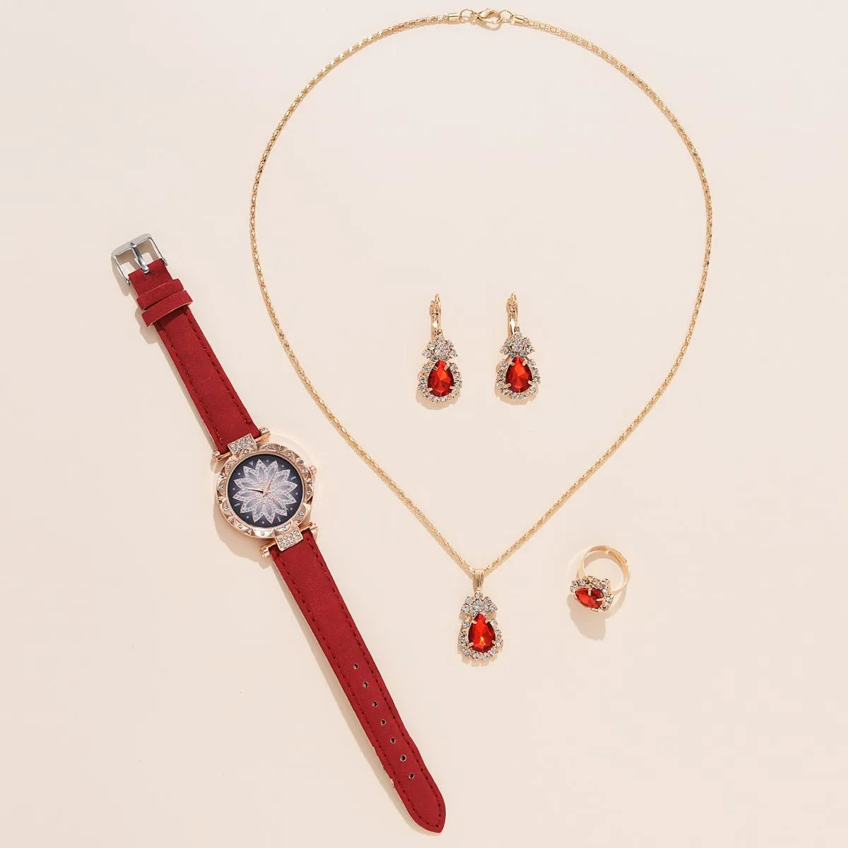 5pcs Set Watches Women Leather Band Ladies Watch Simple Casual Women's Analog WristWatch Bracelet Gift Montre Femme