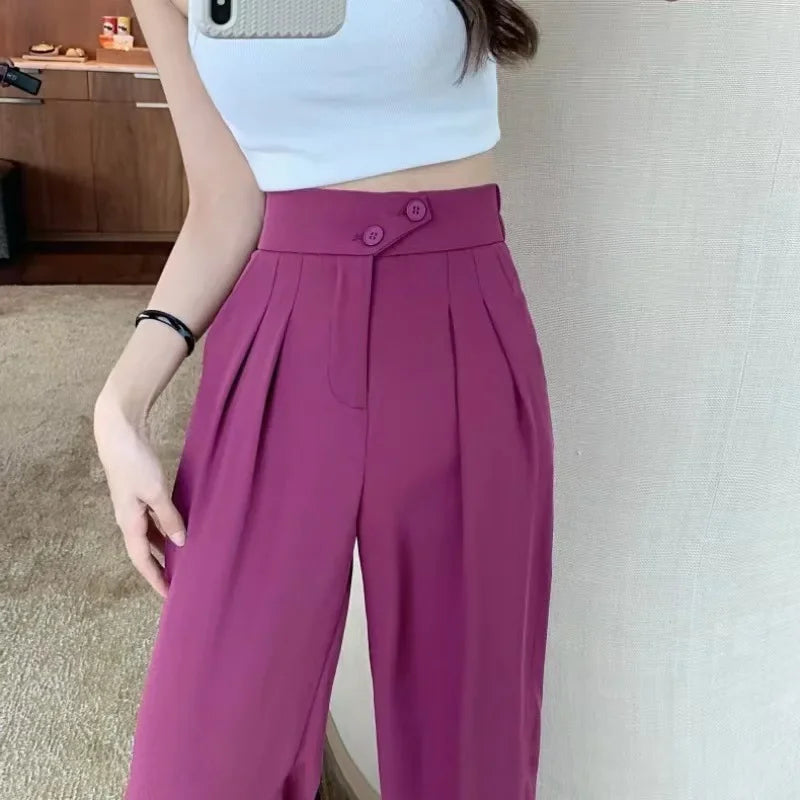 New UZZDSS Loose Flowing Pleated Trousers Purple Red