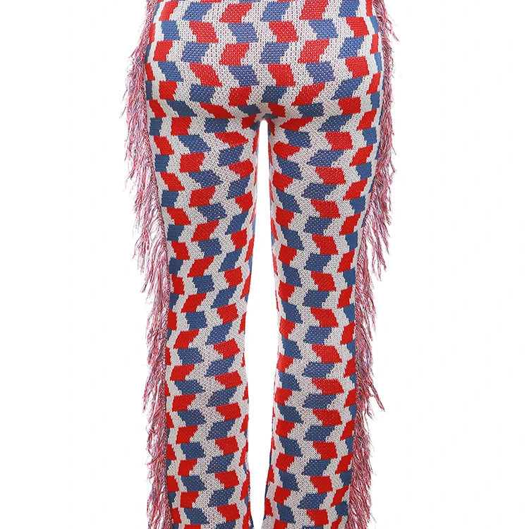 Weird Puss Knit Colorful Plaid Pants Women Fall Trend Skinny Stretch Side Furry Casual Trousers Wild Hipster Streetwear Bottoms