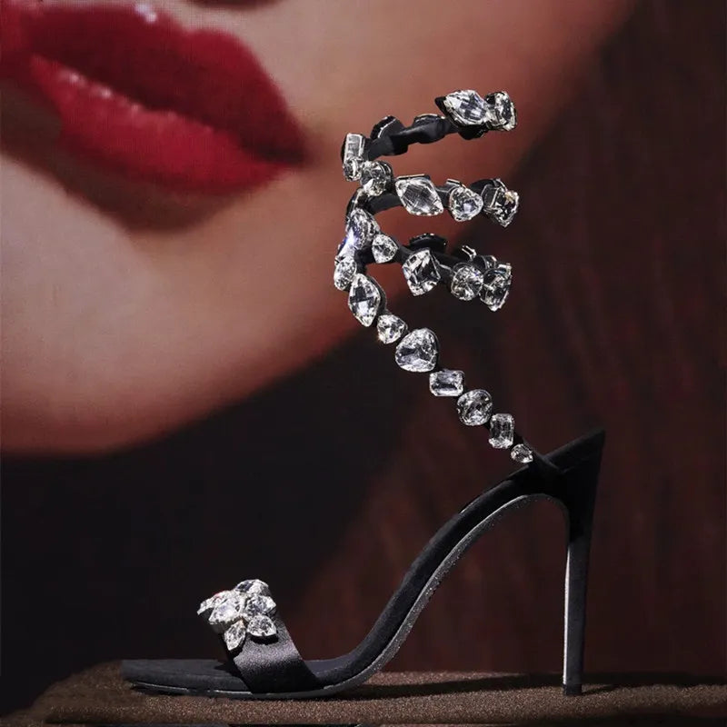 Women's High Heel Sandals Fashion Colored Diamond Snake Party Banquet Water Diamond Slim High Heels