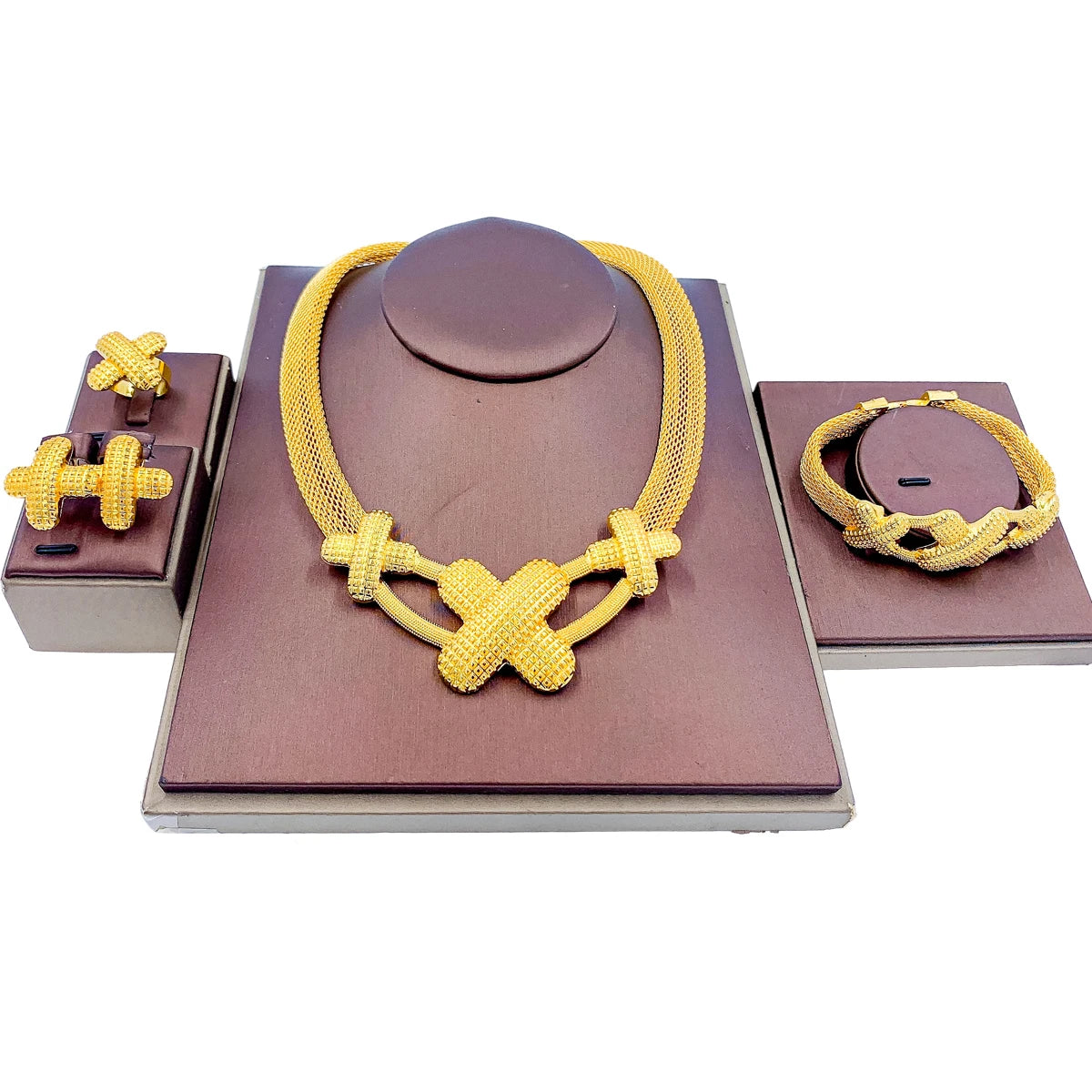 Dubai Gold Plated Jewellery for Women Luxury Indian Wedding Jewelry Sets Nigerian Bridal Costume Party 24k Necklace Earring LFH-14 Resizable 45cm