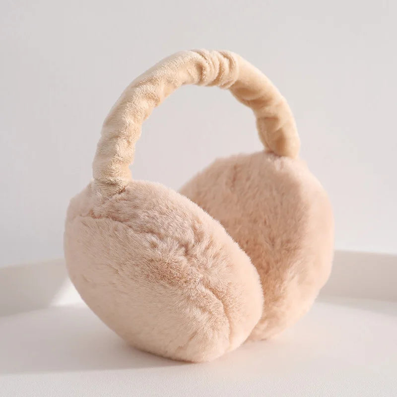 Plush Ear Muffs Warmer Foldable Ear Cover for Women Men Winter Warm Earflaps Outdoor Cold Protection Ear-Muffs Ear Cover Fashion C-Foldable Beige