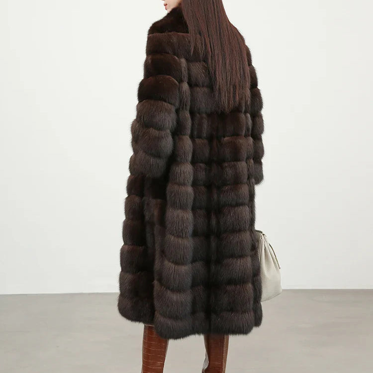 Autumn Winter Elegant Luxury Chic Long Thick Warm Faux Sable Fur Coat Women Shawl Collar High Quality Fluffy Overcoat