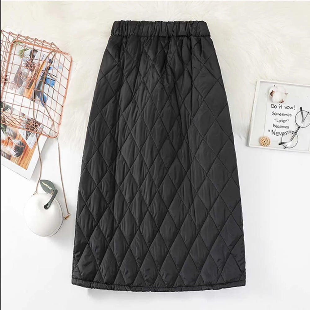 Women'S Skirts Fashion Winter High Waist Skirt New Windproof And Warm Zipper Down Cotton Skirt Large Size Black Skirt black