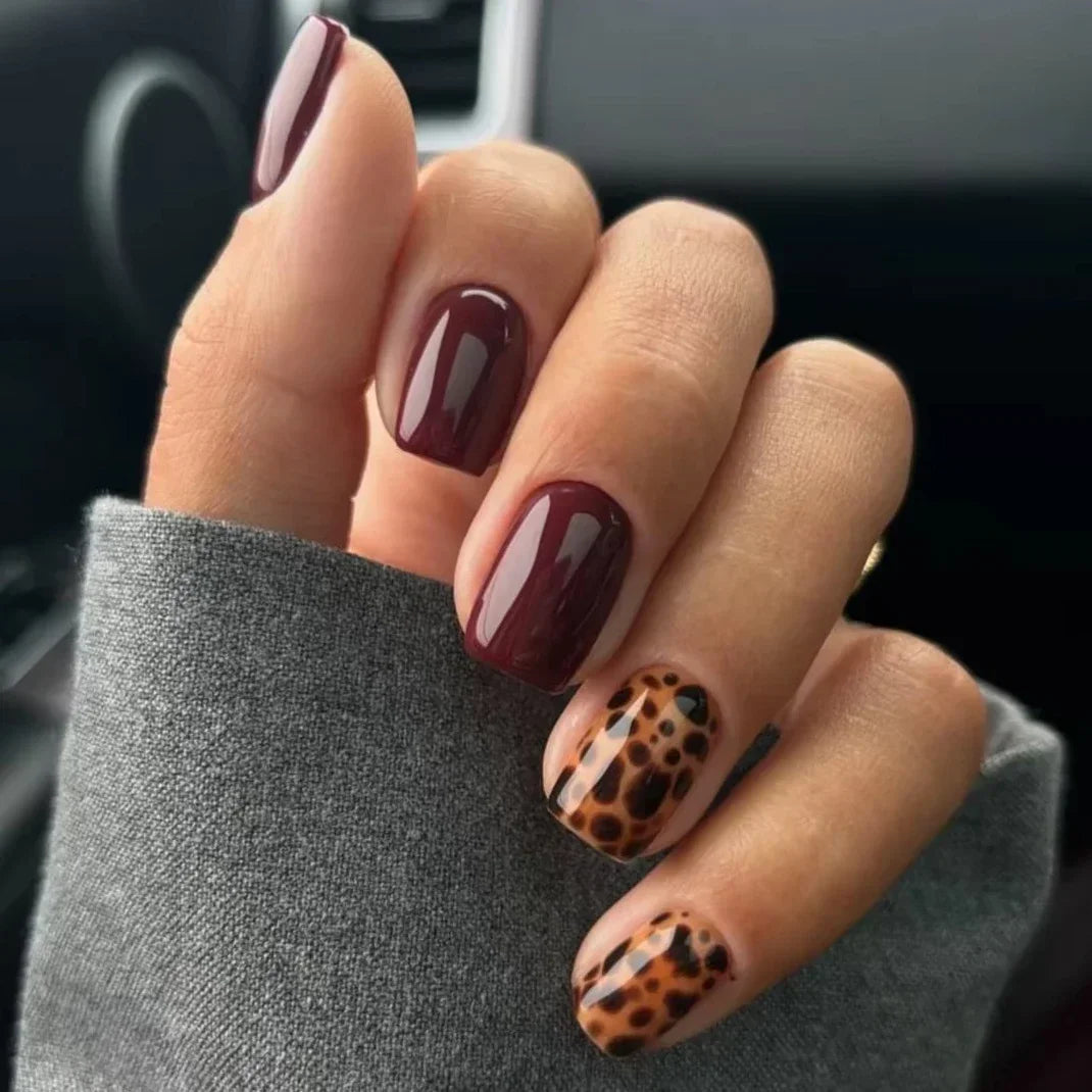 Cherry Leopard Print Almond Fake Nails Art Ballet Pointed False Nails Charms Flower Star Love Heart Press on Nails Manicure Tool