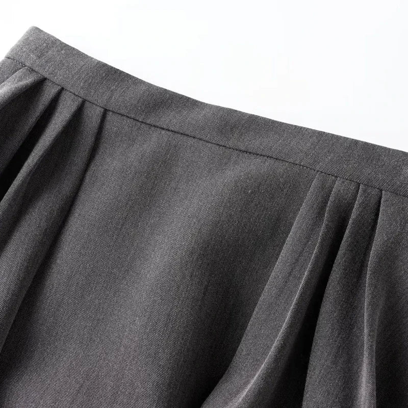 TRAF Women's Shorts Spring Summer Mini Pleated Culotte Grey High Waist Short Skirt Korean Style Culotte Casual Cargo Short Lady