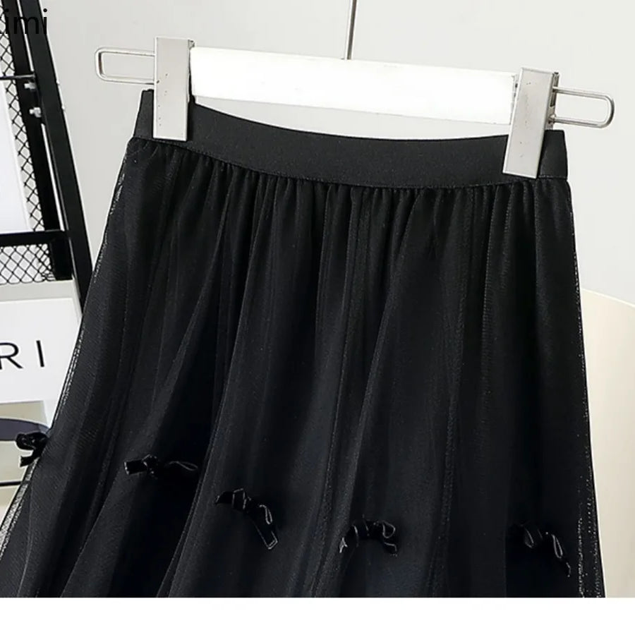 Women's Korean Fashion Harajuku Long Gauze Skirt Spring Summer High Waist Midi Maxi Tulle Skirt Aesthetic Vintage Y2k Skirt