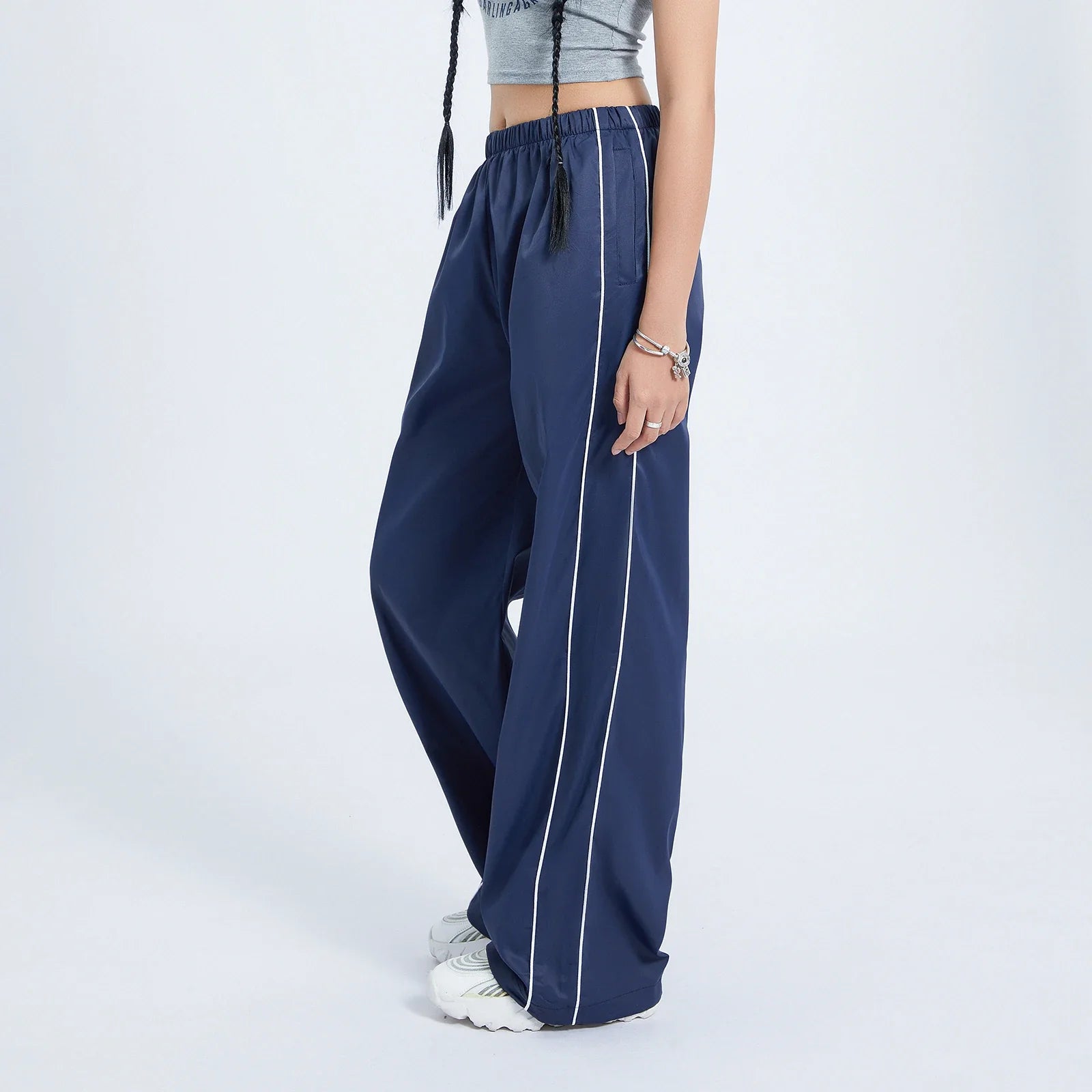 Women s Y2k Elastic Waist Cargo Pants Loose Solid Color Joggers Workout Pants with Pockets Streetwear