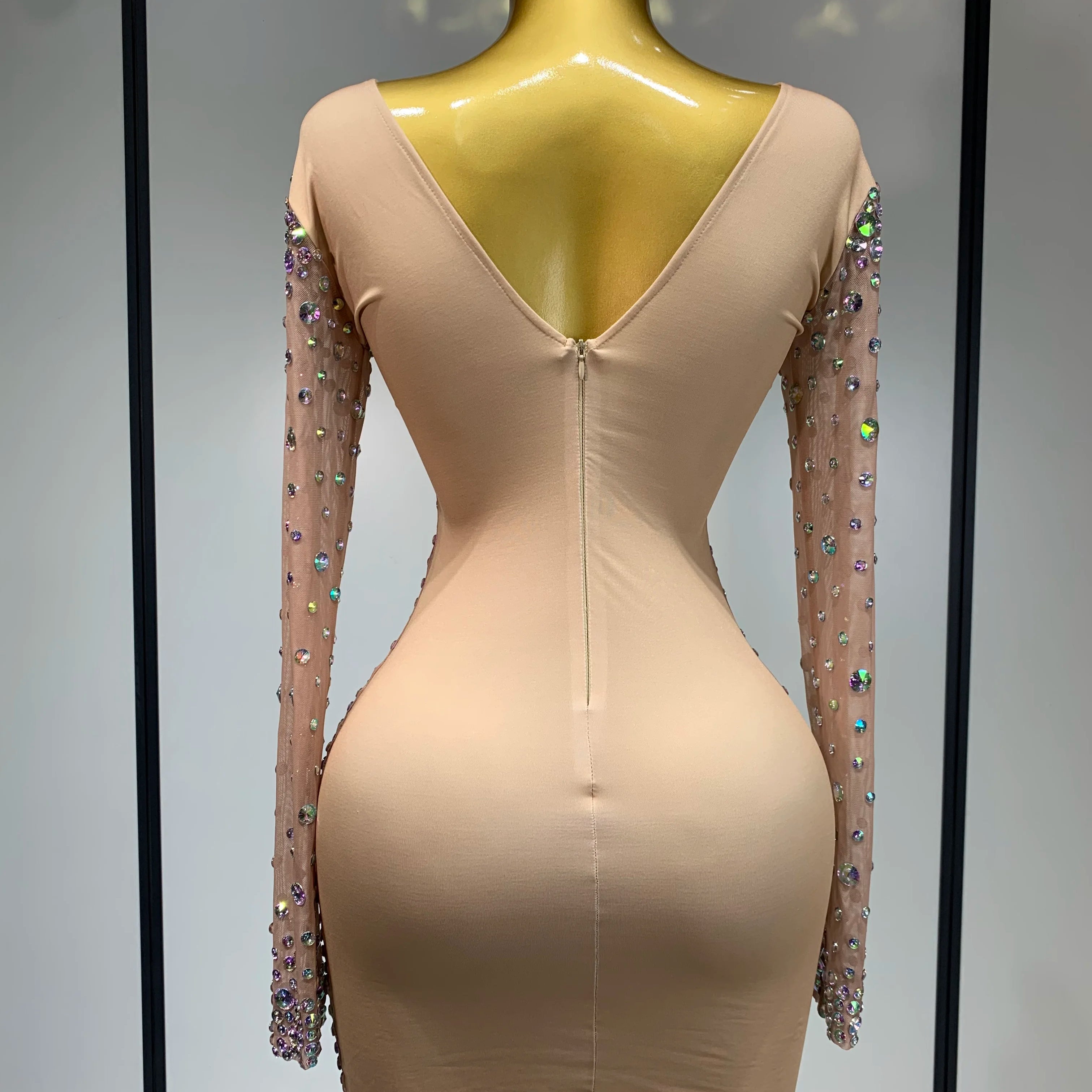 Sparkly Luxury Rhinestones Colourful Mini Dress Women Sexy Mesh See Through Birthday Performance Costume Dancer Stage Wear