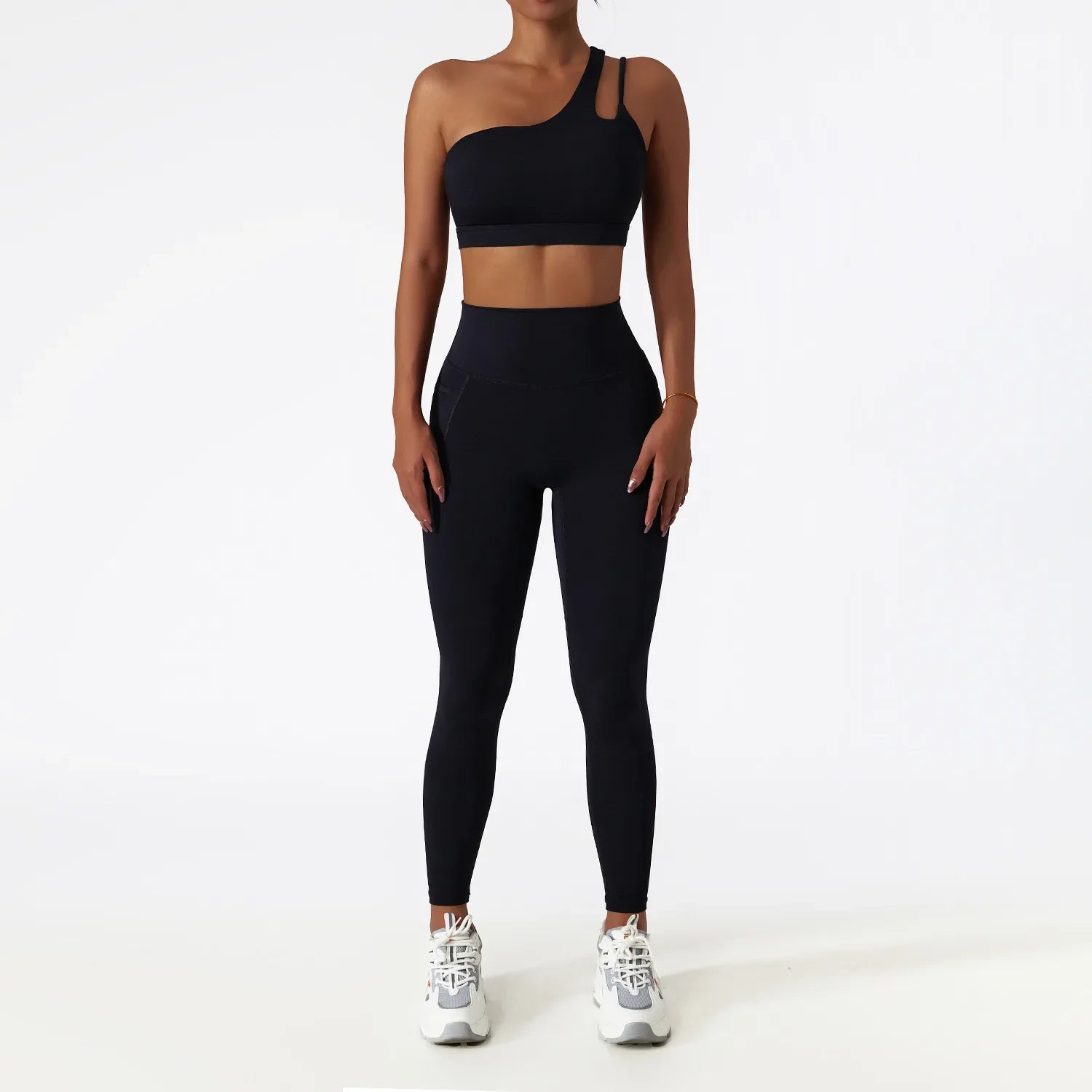 Women Seamless One Shoulder Yoga Set Sexy Sports Bra Workout High Waist Yoga Suit Leggings Workout Set Fitness Suits Sportswear B1