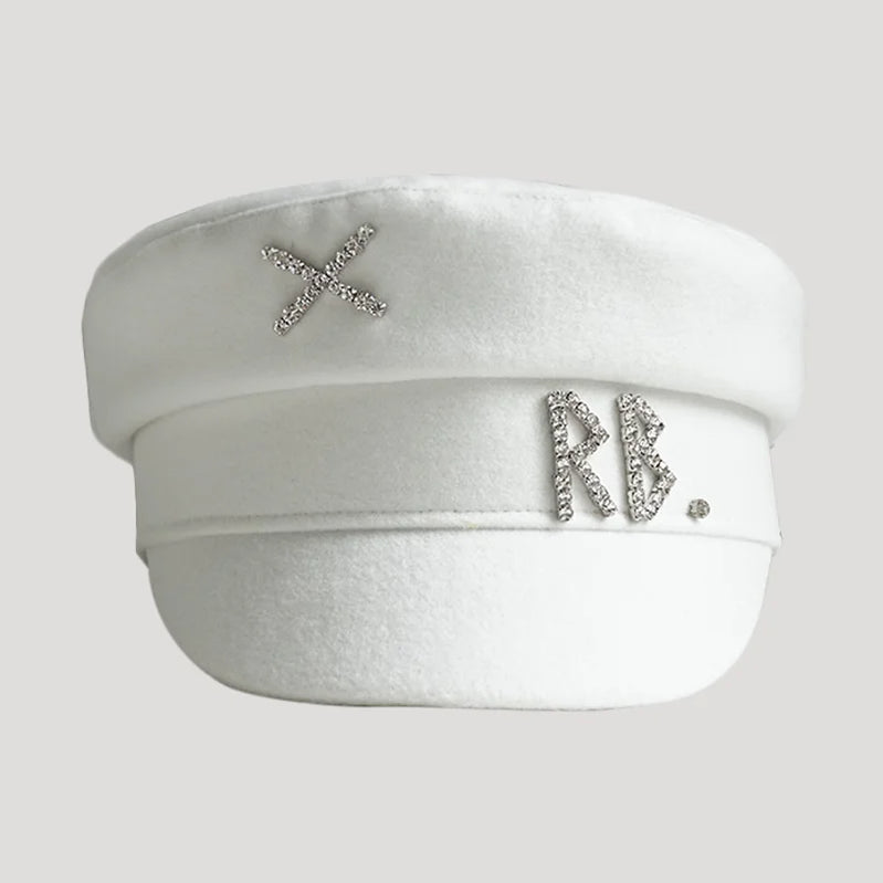 Women Hats Crystal baker boy hat Wool Newsboy Caps Female Flat Militray Caps Visor S-XL Wool-white