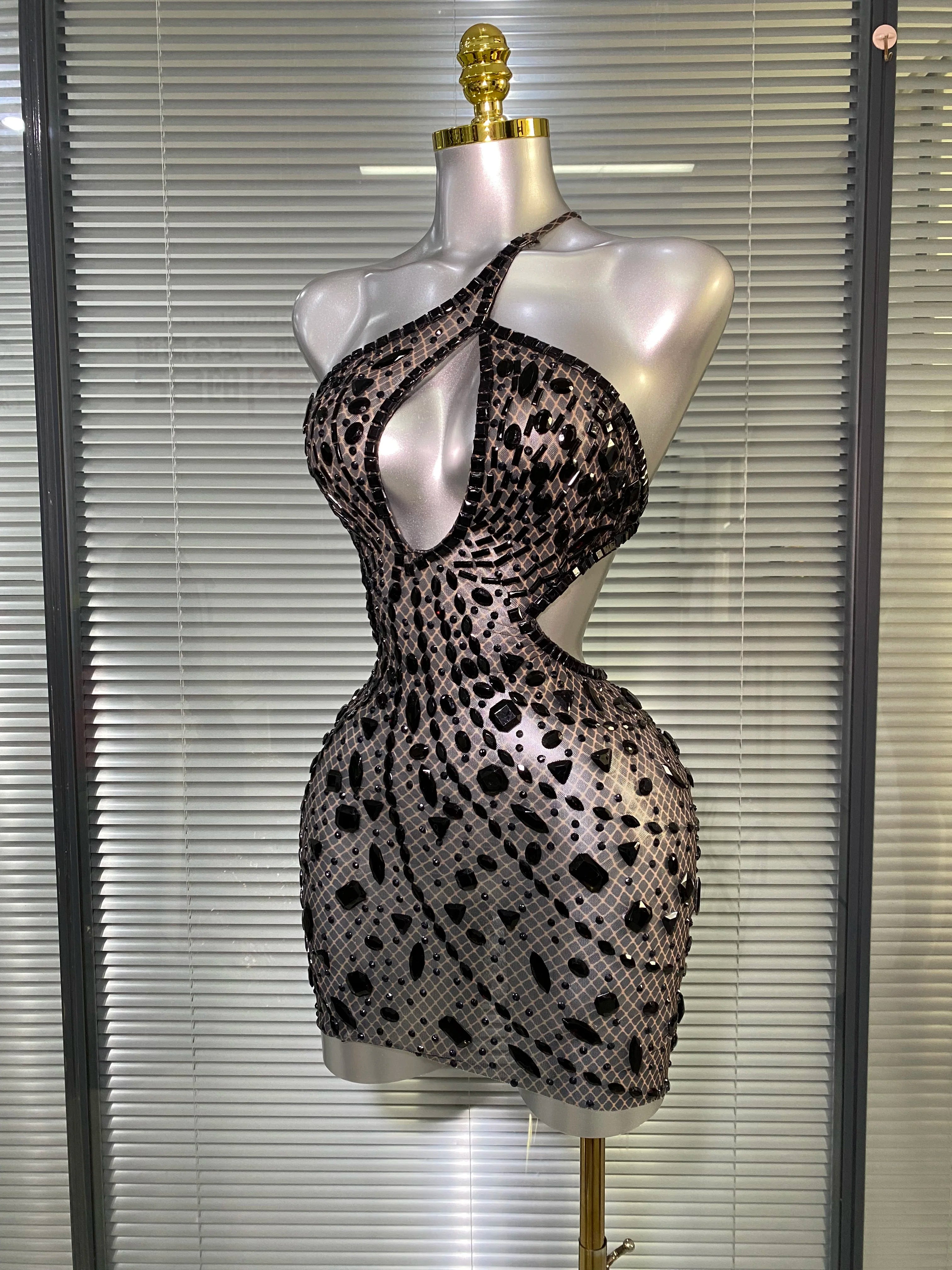 Celebrity New Women Sexy See Through Mesh One Shoulder Backless Black Costume Stage Dancer Singer Night Club Mini Party Dress