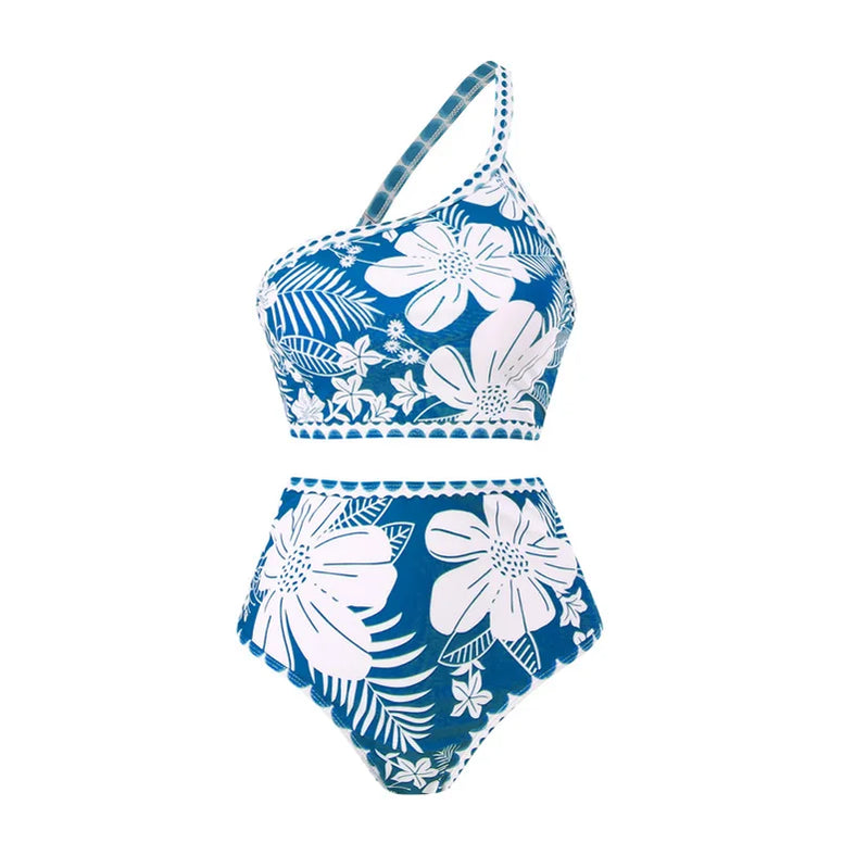 Vintage Floral Print Bikini High Waist V-Neck Sexy Swimsuit Fashion Straps Irregular Cover Up Elegant Women Swimsuit Two piece-2