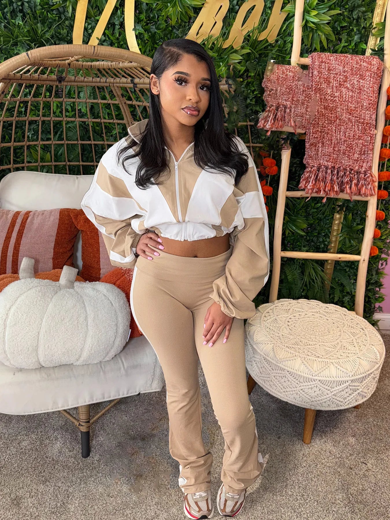 CM.YAYA Active Patchwork Women's Set Zipper Sweatshirt Jacket and Long Pants Suit 2025 Sporty Two 2 Piece Sets Outfit Tracksuit