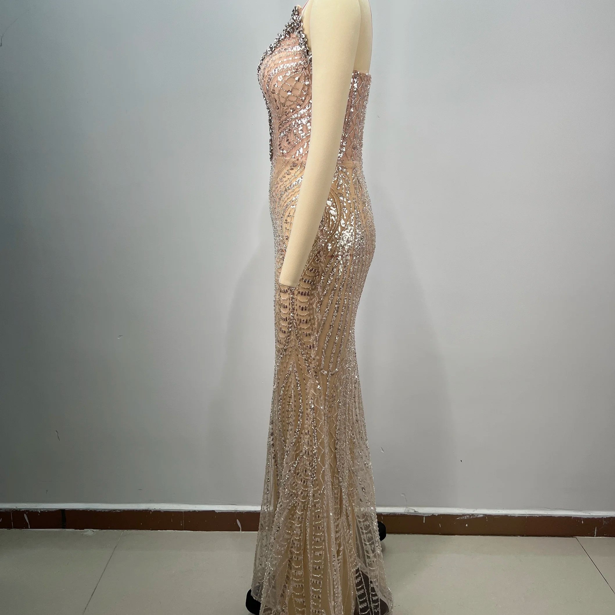 Luxury Diamond Champagne Sequins Sexy  Straplerss Ankle Length Dress Woman Birthday Party Dress Celebrity Cocktail Party Vestido