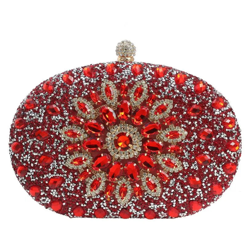 Women Dinner Bag Fashion New Sunflower Inlaid Diamond Banquet Hand Bag Dress Evening Bag Red