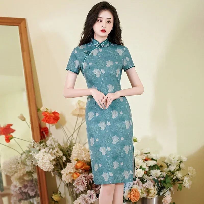 Cheongsam Qipao Moda Roupas Casual Elegante Estilo Étnico Vestido Vintage para Mulheres Streetwear Roupas Femininas Festa Chinesa