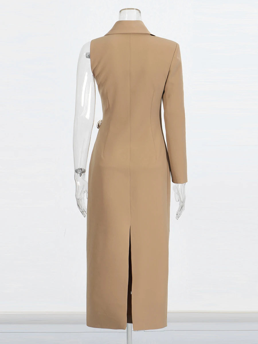 TWOTWINSTYLE Solid Slimming Spliced Folds Irregular Dresses for Women V Neck Long Sleeves Temperament Dress Female Fashion New