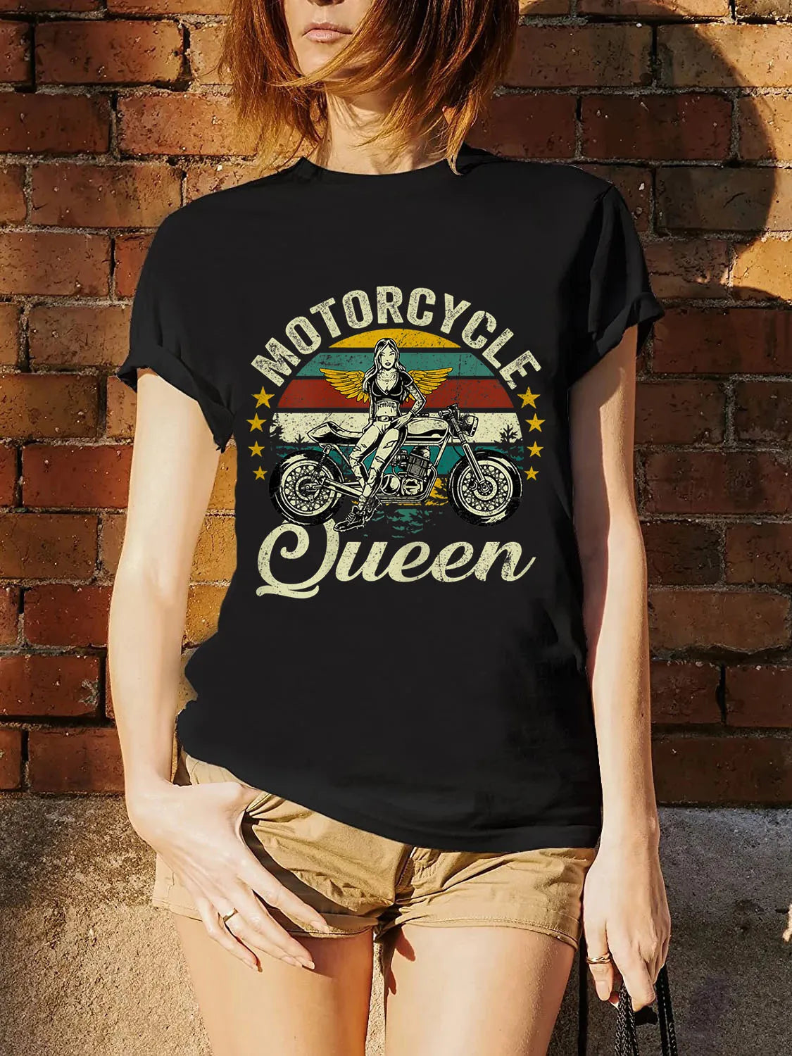 Cotton Personality Fashion Vintage Motorcycle Queen Grandma Clothing Gift Women T-Shirt Printed Unisex Tee Streetwear