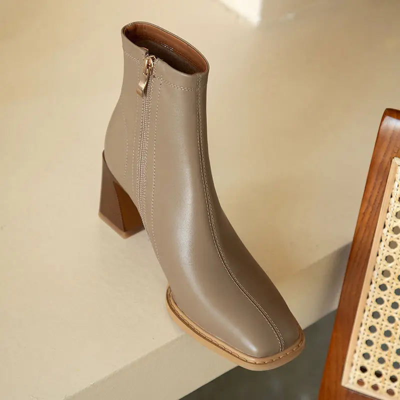 Women's Boots square Toe Slip-on Mid Heel Solid Color Mid-calf Ladies Boots Office Lady Concise Fashion Trend Ins Female Shoes