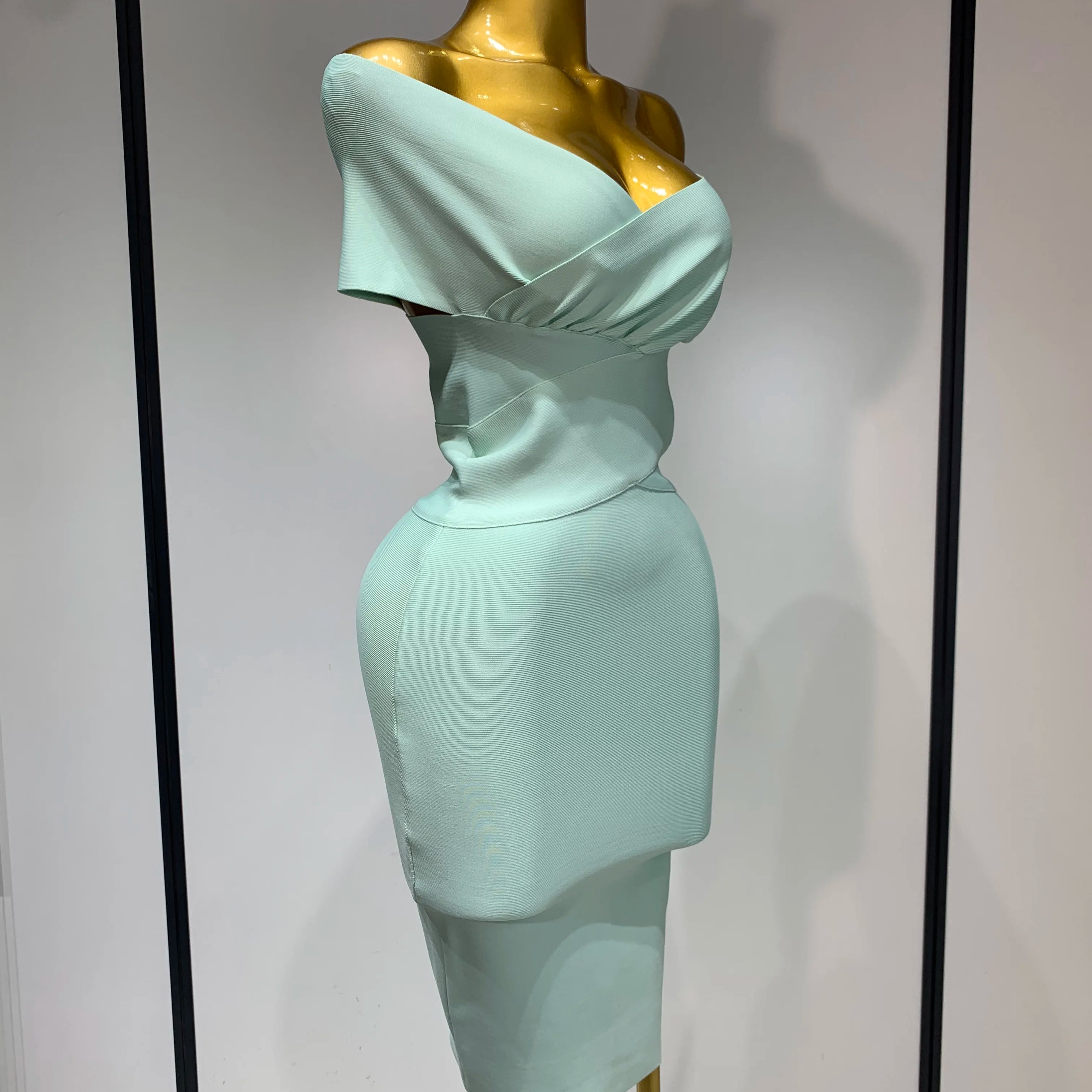High Quality Women Bodycon Sexy Off The Shoulder Bandage Dress Club Dress Midi Celebrity Elegant Party Luxury Birthday Dress