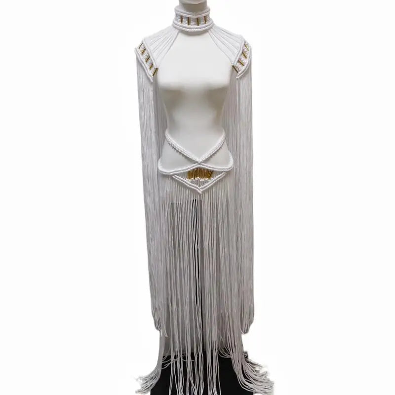 Tassel Hand Crochet Knitted Women Bikini Cover Ups 2023 Summer Holiday Beach Bathing Suit Sexy Hollow Out Skirts Matching Set A03white One Size