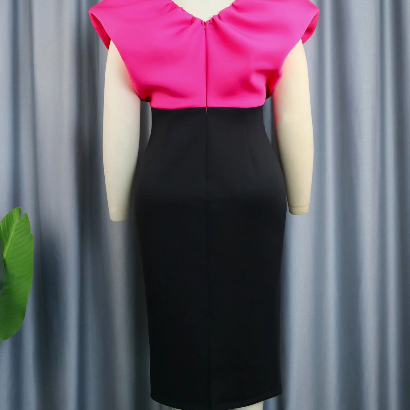 Deep V Neck Party Dress Rose Black Patchwork Sleeveless High Waist Evening Party Large Size Midi Pencil Gowns Outfits for Ladies