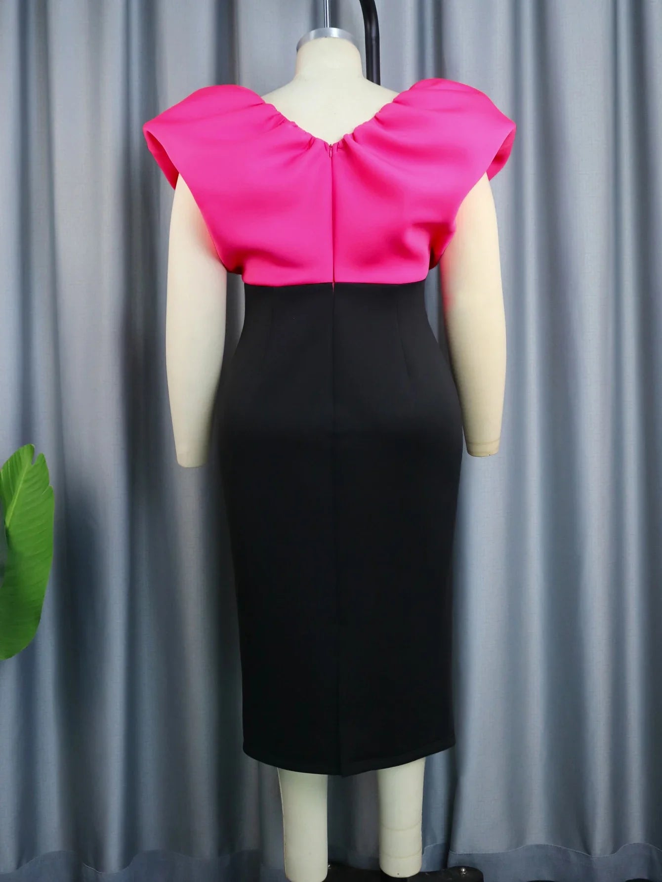 Deep V Neck Party Dress Rose Black Patchwork Sleeveless High Waist Evening Party Large Size Midi Pencil Gowns Outfits for Ladies