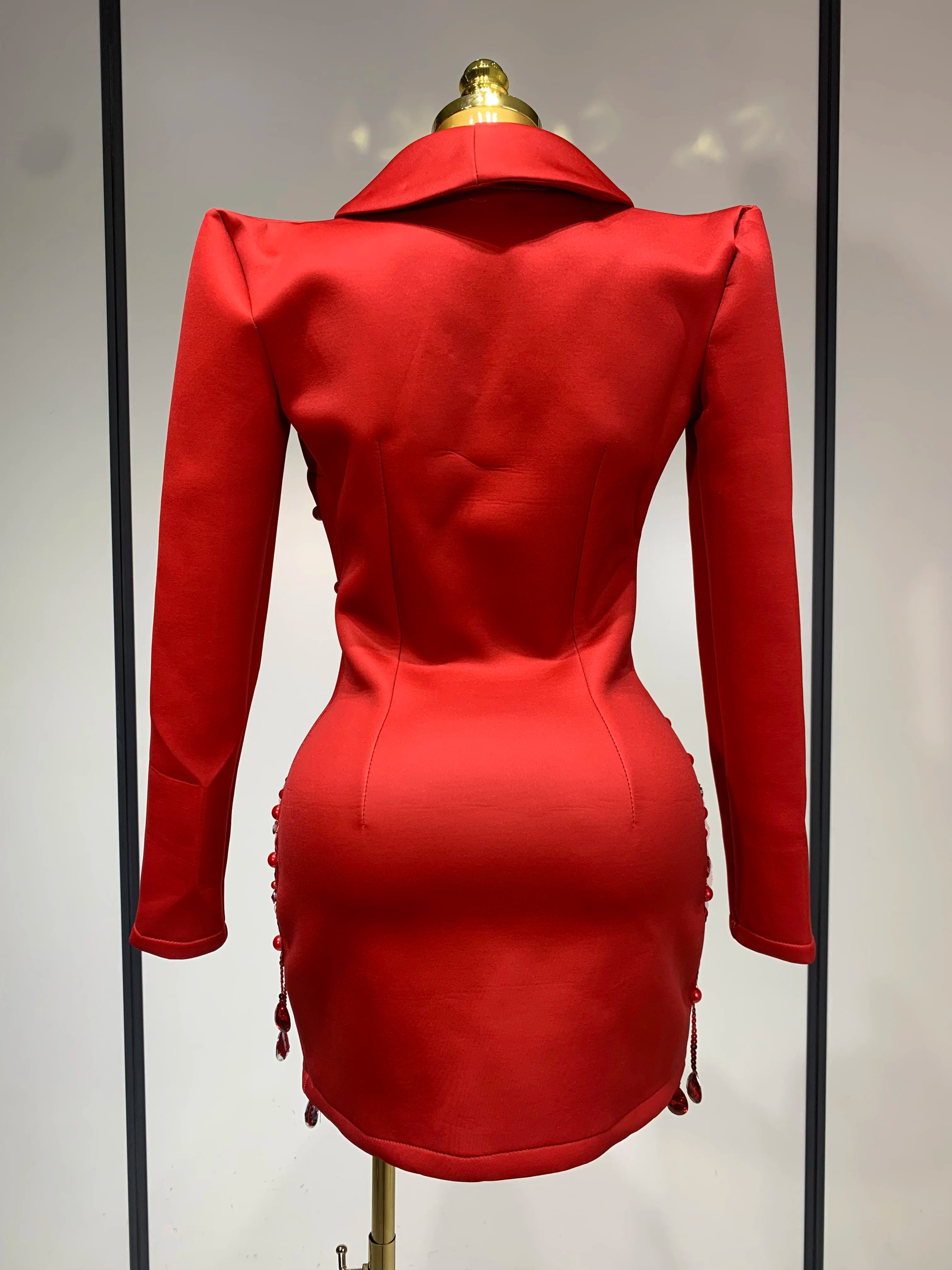 Luxury Rhinestone High Quality Deep V-Neck Slim Fit Red Suit Dress 2025 New Fashion Celebirty Elegant Evening Club Party Dresses