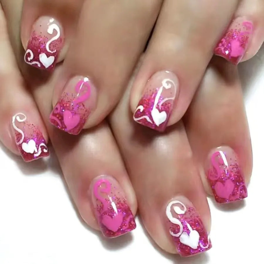 24pcs Mid-length French False Nails Leopard Print Gradient Design Fake Nail Ballet Datachable Press on Nails Finished Manicure