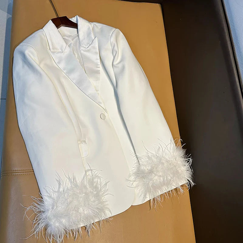 Clearance Sale Price Blazer S-XXXL Red White Black Purple Fashion Women's Blazer Outfit white feather jacket