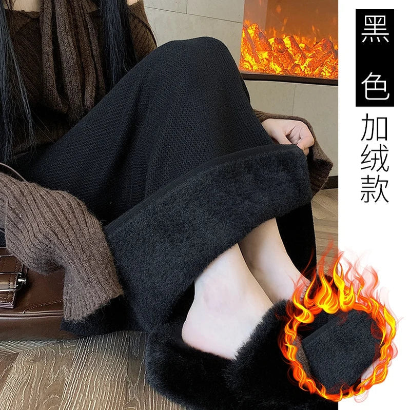 Women Sweater Skirt Pencil Knitted Skirt High Waist Skirts Womens Winter 2023 Long Warm Knitting Skirts Straight Split Bottoms Black Plus velvet