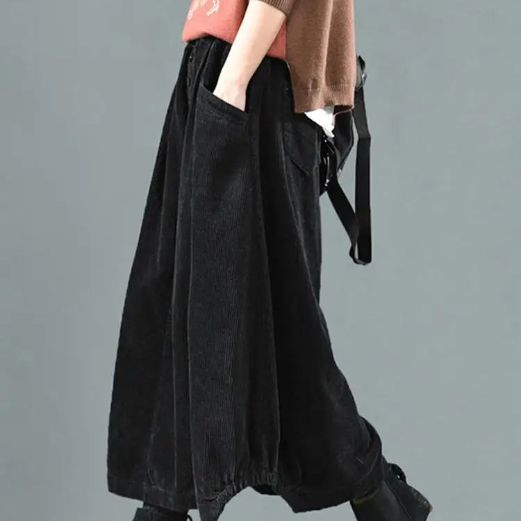 Women Corduroy Skirts Casual Elastic Waist Long Skirt Female Faldas Saia Autumn Vintage Solid Jupe Vestidos Oversize