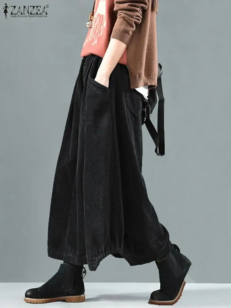 Women Corduroy Skirts Casual Elastic Waist Long Skirt Female Faldas Saia Autumn Vintage Solid Jupe Vestidos Oversize