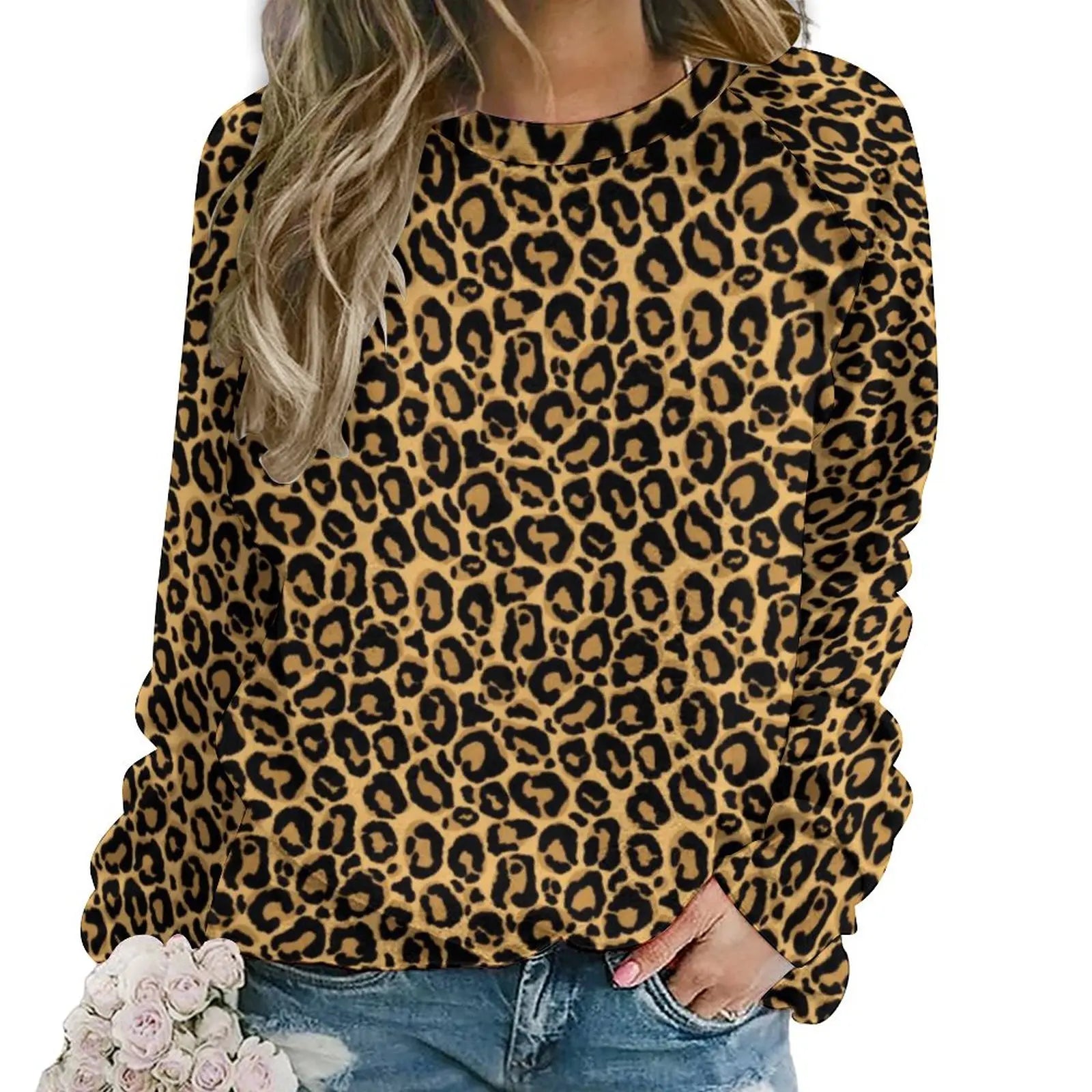 Jungle Cheetah Casual Hoodies Female Leopard Skin Green Leaves Print Hoodie Long Sleeve Street Fashion Oversized Sweatshirts style-7