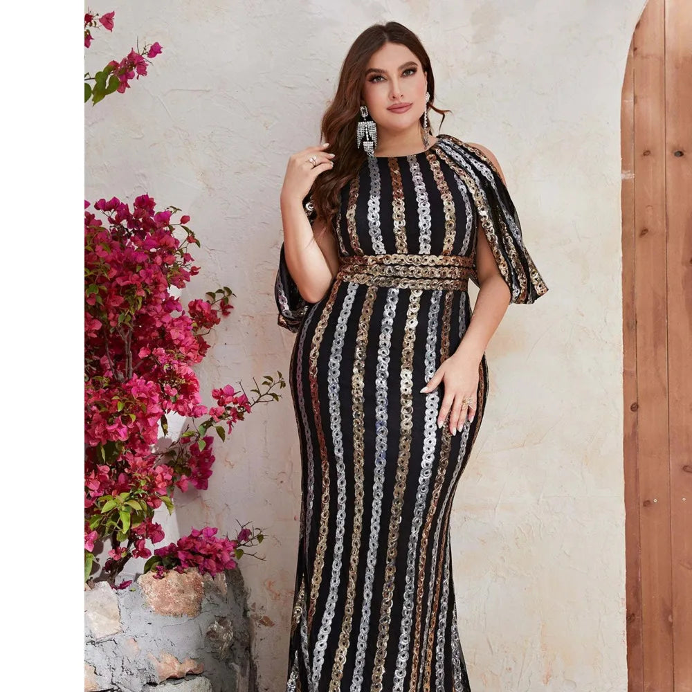 Woman Clothing Fashion Evening Dresses Female Sequin Draped Sleeve Birthday Wedding Party Dresses Women Long Elegant Dress