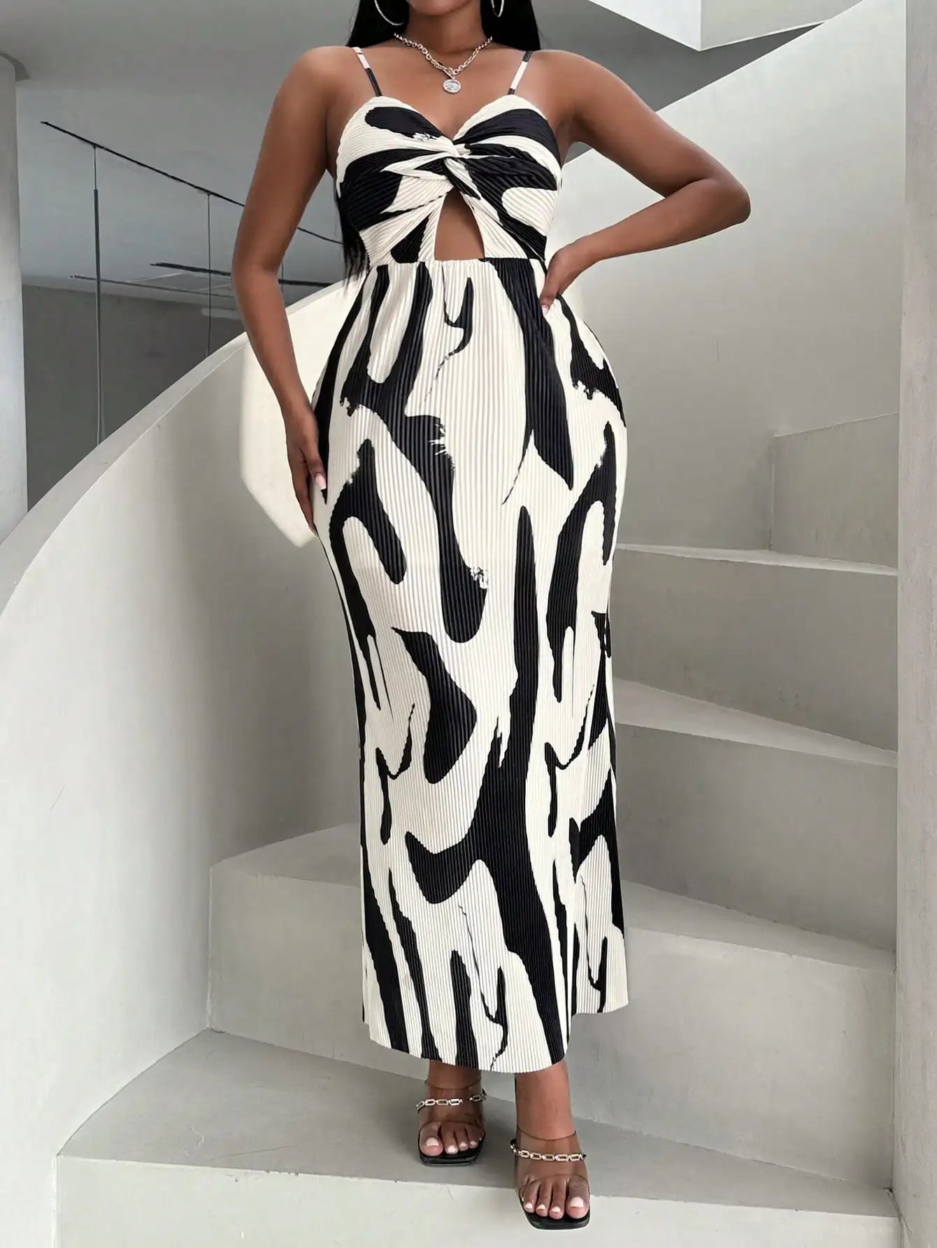 Women Dress Elegant Sexy Backless Hollow Out Dress Printed Irregular Slim Long Dresses