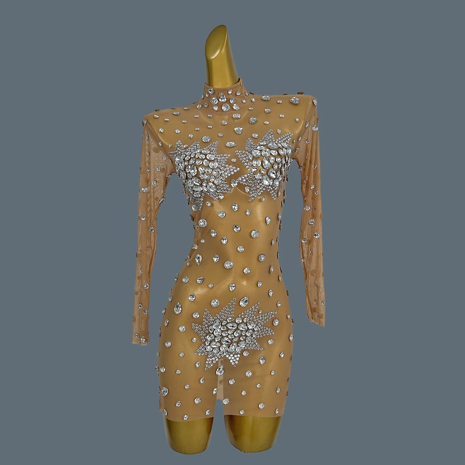 Women Sexy White Crystals Mini Dress Luxury Birthday Celebrate Evening Party Rhinestones Gown Singer Stretch Costume Guibin